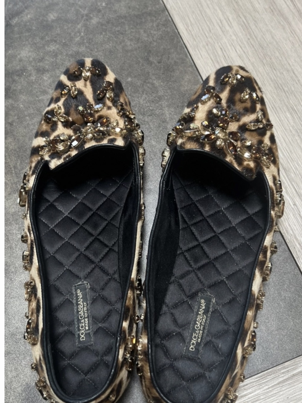 Dolce & Gabbana Leopard Print Jeweled Flats - Brown, Black, Gold - Picture 6 of 9